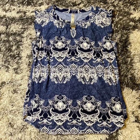 Blue and White Floral Per Seption Concept Tank Top - Picture 1 of 4